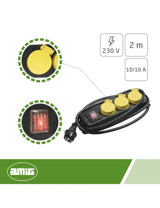 Base múltiple protección / interruptor 3306 - Polipropileno - Negro