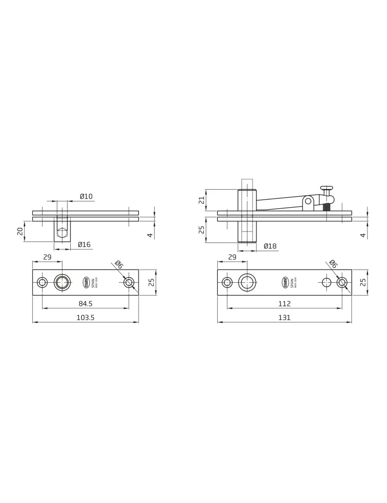 Bisagra PIVOT01 - Acero inoxidable 18/8 - Mate