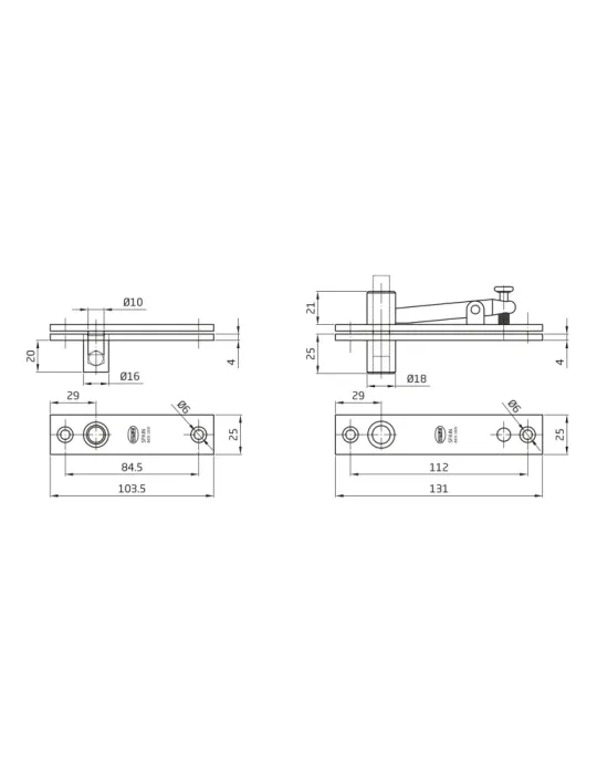 Bisagra PIVOT01 - Acero inoxidable 18/8 - Mate