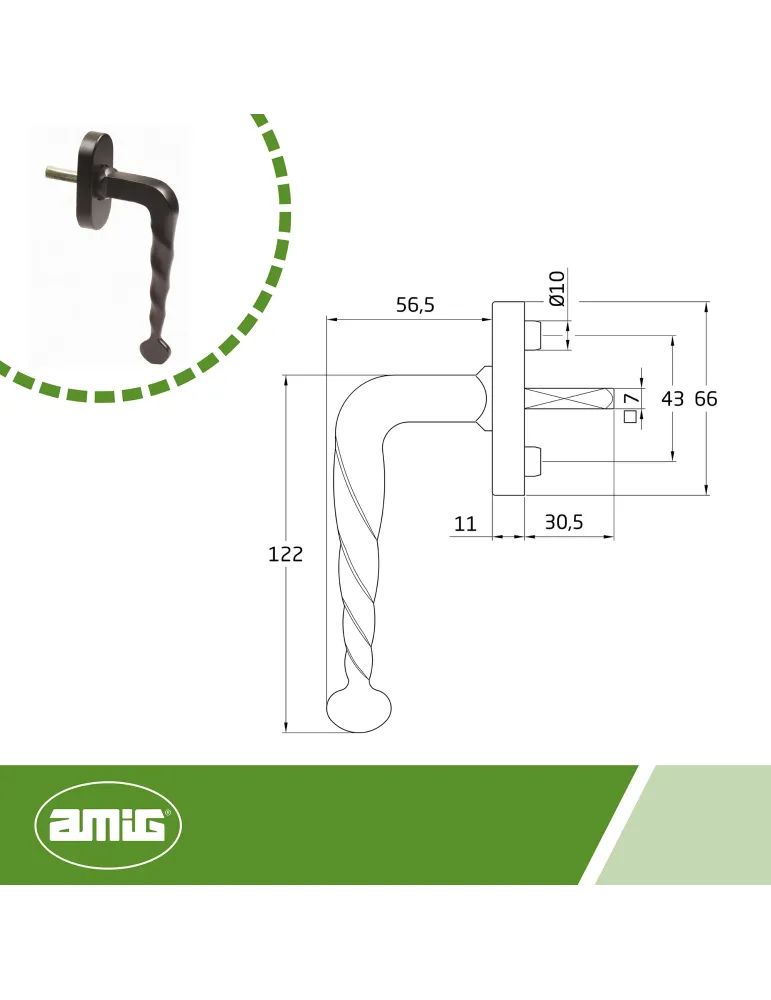 Manilla para ventana 115 - 63 x 28 mm - Placa de acero, Tirador de zamak - Negro