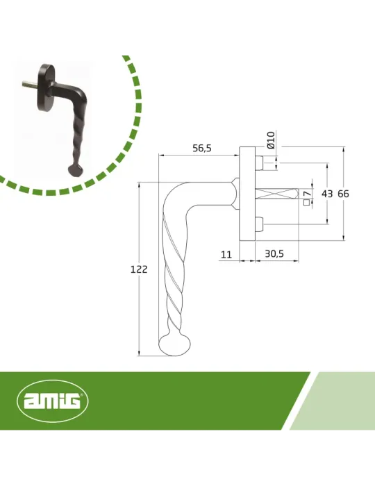 Manilla para ventana 115 - 63 x 28 mm - Placa de acero, Tirador de zamak - Negro