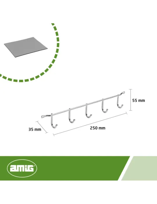 Colgador 80 - 35 x 250 x 55 mm - Acero - Cromado brillo