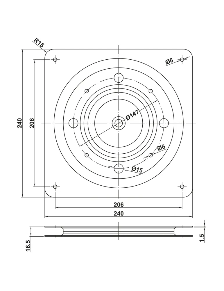 Soporte giratorio 350 - 240 x 240 mm - Acero - Negro