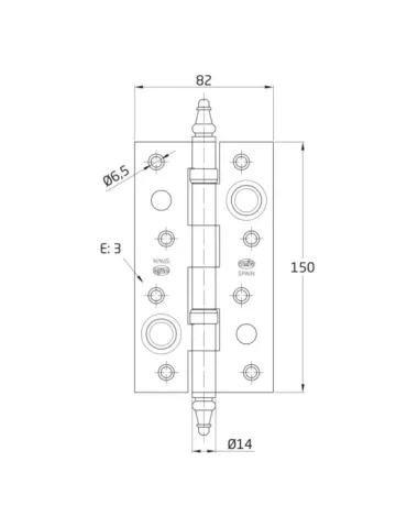Bisagra seguridad latón 567 - 150 x 82 x 3 mm - Latón - Mate 2