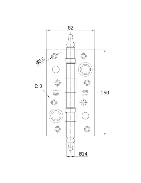 Bisagra seguridad latón 567 - 150 x 82 x 3 mm - Latón - Mate