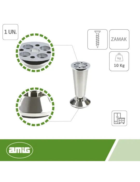 Pata para mueble 8 - 100 mm - Zamak - Níquel cepillado