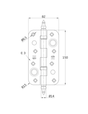 Bisagra seguridad latón 568 - 150 x 82 x 3 mm - Latón - Mate 2