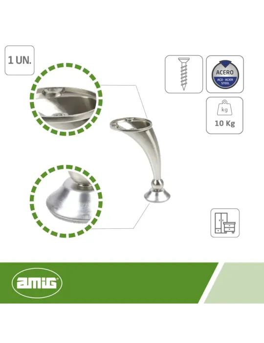 Pata para mueble 13 - 120 mm - Zamak - Níquel cepillado