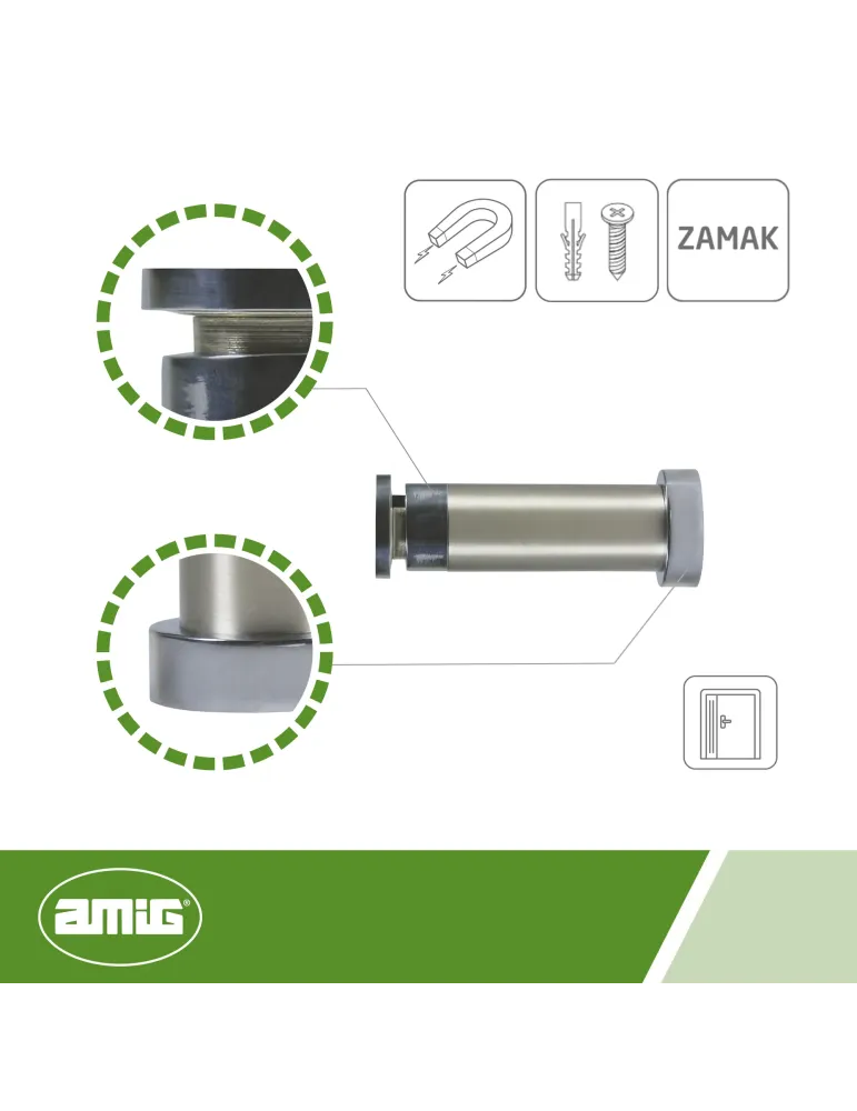 Tope puerta magnético 712 - Ø32 x 80 mm - Zamak - Níquel cepillado