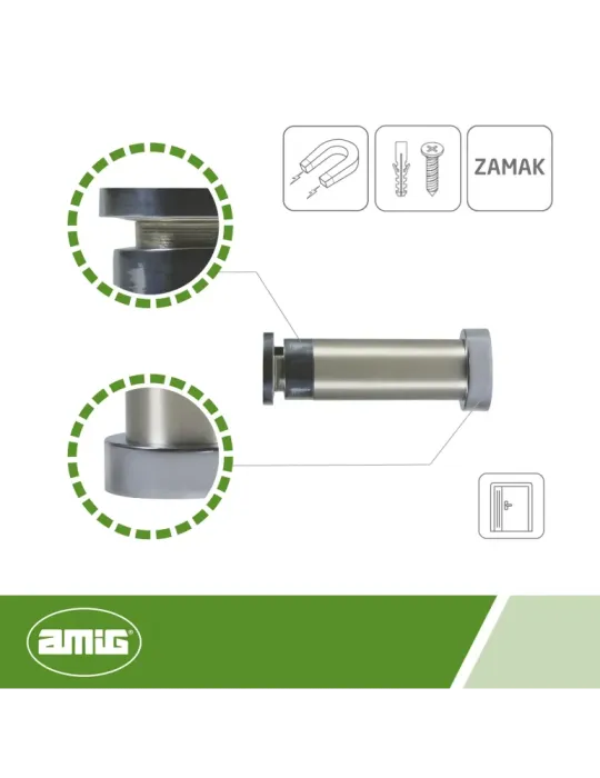 Tope puerta magnético 712 - Ø32 x 80 mm - Zamak - Níquel cepillado