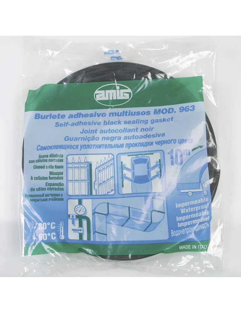Burlete adhesivo 963 - 10 m - Caucho - Negro
