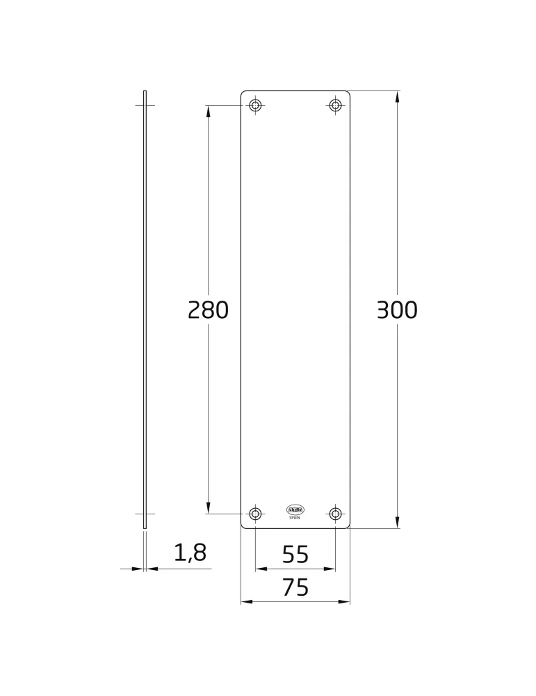 Placa 11 - 300 x 75 mm - Acero inoxidable 18/8 - Mate