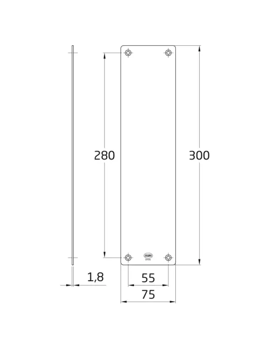 Placa 11 - 300 x 75 mm - Acero inoxidable 18/8 - Mate