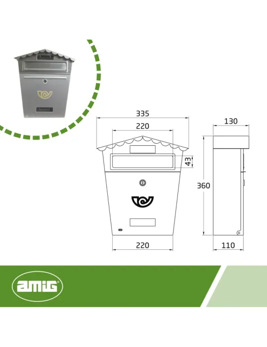 Buzón 1 INOX - 360 x 335 x 110 mm - Acero inoxidable - Inoxidable
