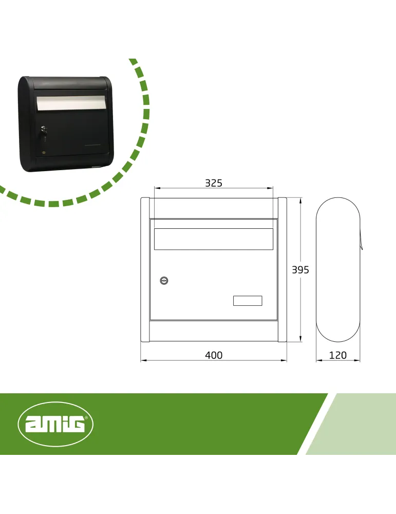 Buzón 8 - 400 x 395 x 120 mm - Aluminio - Negro