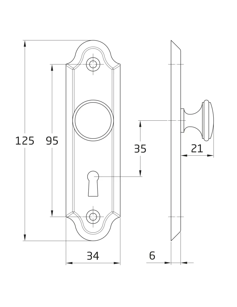Escudo tirador 25 - 125 x 34 mm - Latón - Pulido