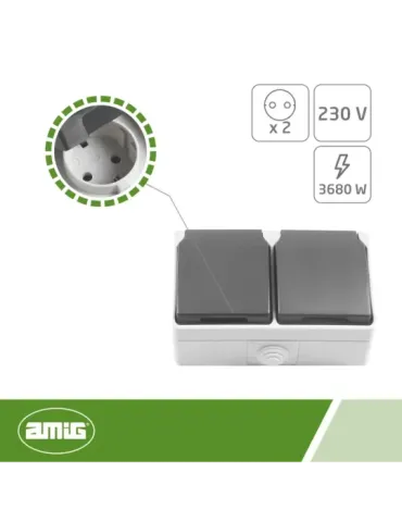 Base doble estanca IP54-IP44 3650 - 128 x 80 x 52 mm - Policarbonato - Gris 2