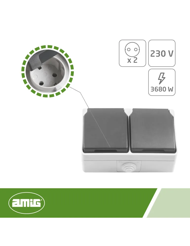 Base doble estanca IP54-IP44 3650 - 128 x 80 x 52 mm - Policarbonato - Gris