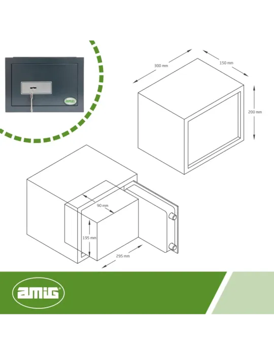Caja fuerte TOPSECURE-W - 300 x 150 x 200 mm - Acero - Gris