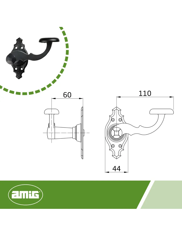 Manilla con roseta 100K - 100 x 44 mm - Placa de acero, Tirador de zamak - Negro