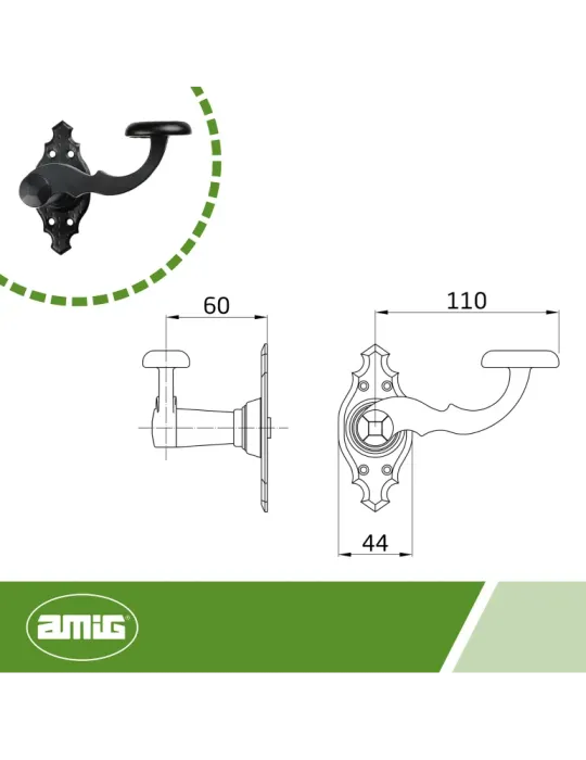 Manilla con roseta 100K - 100 x 44 mm - Placa de acero, Tirador de zamak - Negro