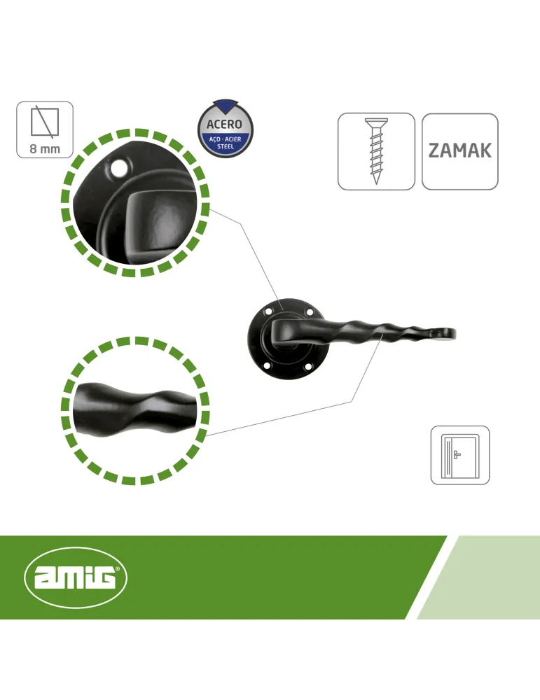 Manilla con roseta 101R - Ø60 mm - Placa de acero, Tirador de zamak - Negro