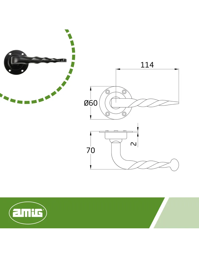 Manilla con roseta 101R - Ø60 mm - Placa de acero, Tirador de zamak - Negro