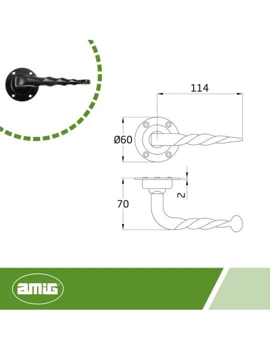Manilla con roseta 101R - Ø60 mm - Placa de acero, Tirador de zamak - Negro