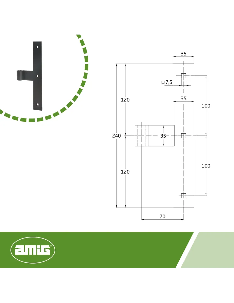 Gozne T simple 4500 - 240 x 35 x 4 mm - Acero - Negro