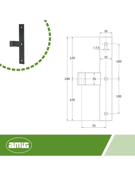 Gozne T simple 4500 - 240 x 35 x 4 mm - Acero - Negro