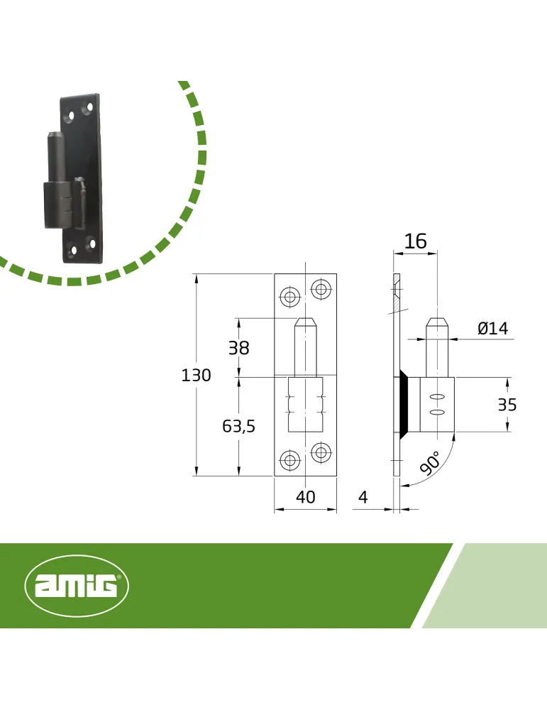 Pernio placa simple 4900 - 130 x 40 x 4 mm - Acero - Negro