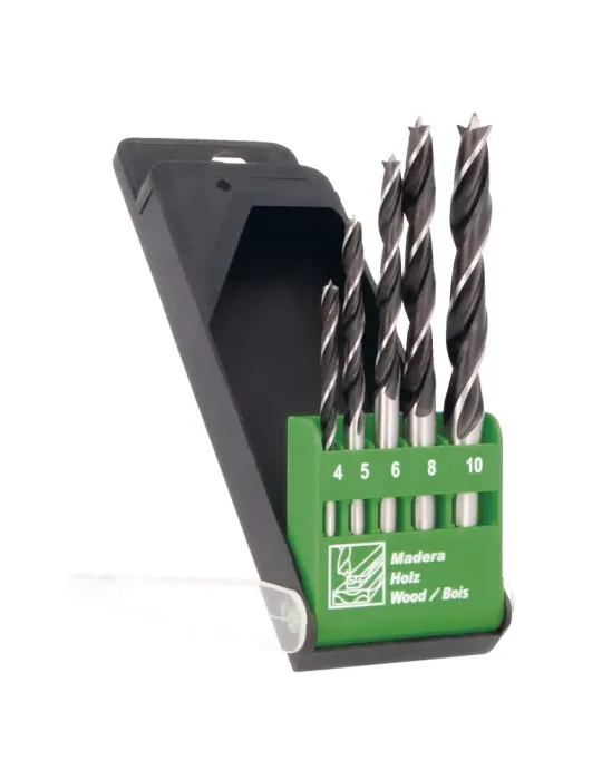 Estuche brocas madera 22605 - Ø4-5-6-8-10 - Cromo vanadio (Cr-V)