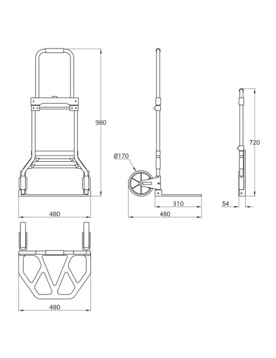 Carretilla plegable 60 - 48 x 47 x 98 cm - Aluminio - Plata
