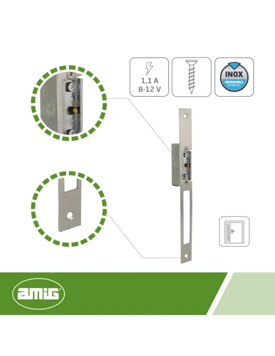 Cerradero eléctrico 50 - 250 x 22 x 3 mm - Acero inoxidable 18/8 - Mate