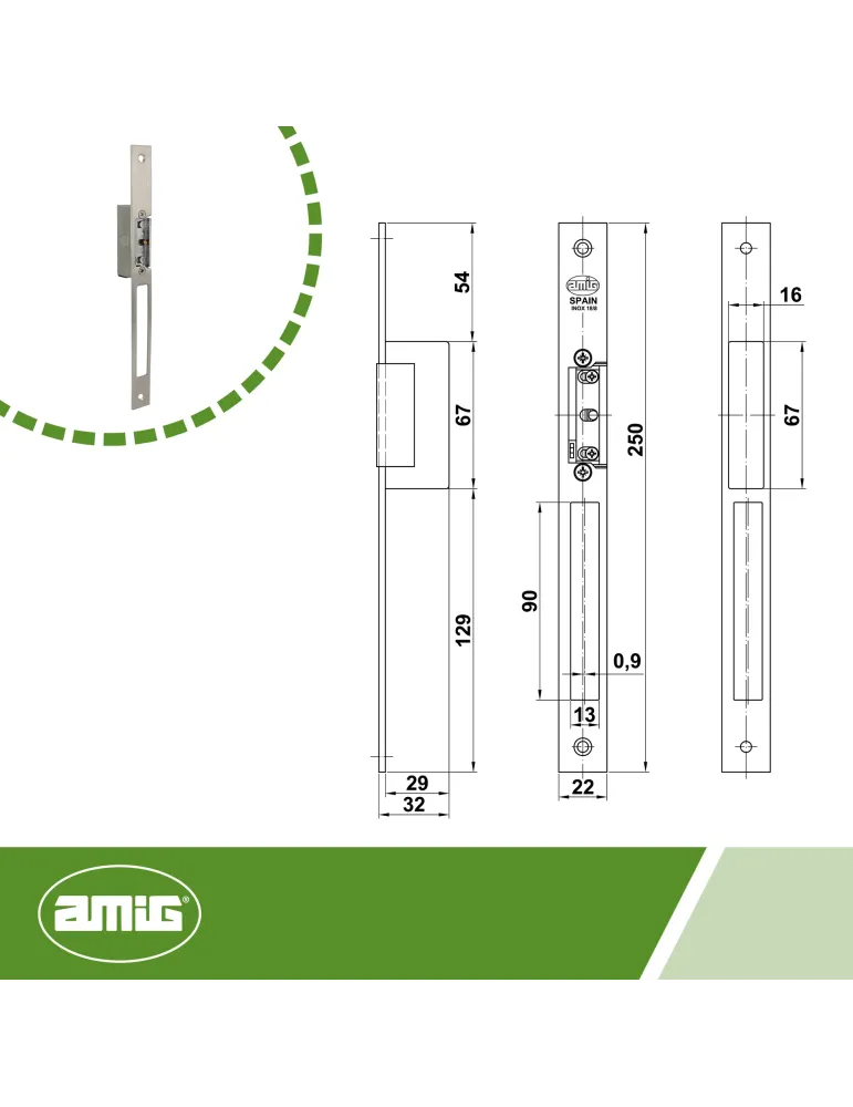 Cerradero eléctrico 50 - 250 x 22 x 3 mm - Acero inoxidable 18/8 - Mate