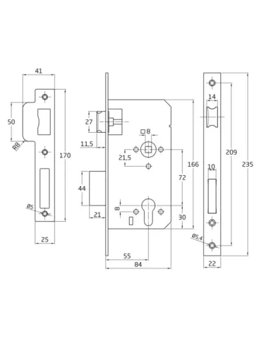 Cerradura 328 - 55/72 - Acero inoxidable 18/8 - Mate