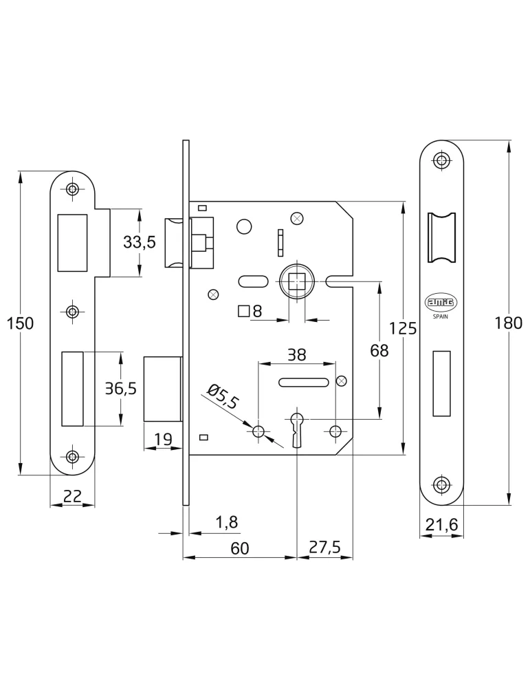Cerradura F716TR - 60/68 - Acero inoxidable - Mate