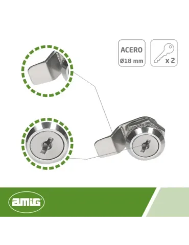 Cerradura buzón 3A - Ø18 x 16 x 38 mm - Acero - Niquelado 2