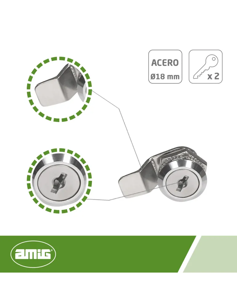 Cerradura buzón 3A - Ø18 x 16 x 38 mm - Acero - Niquelado