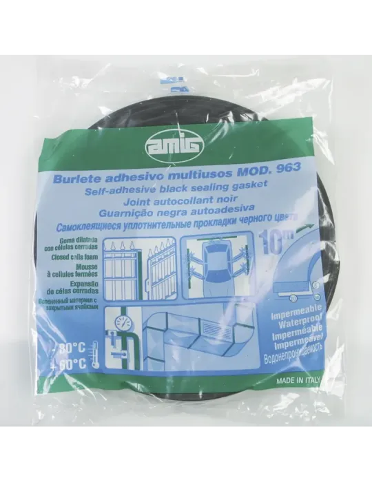 Burlete adhesivo 963 - 10 m - Caucho - Negro