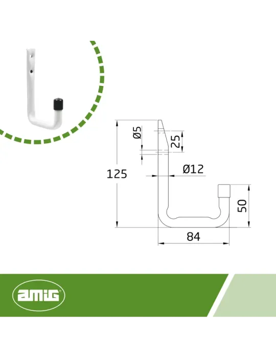 Colgador multiuso 754 - Ø12 x 125 mm - Acero - Blanco