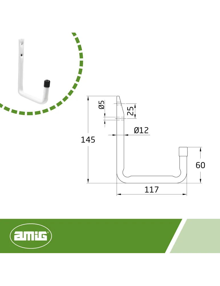 Colgador multiuso 755 - Ø12 x 145 mm - Acero - Blanco