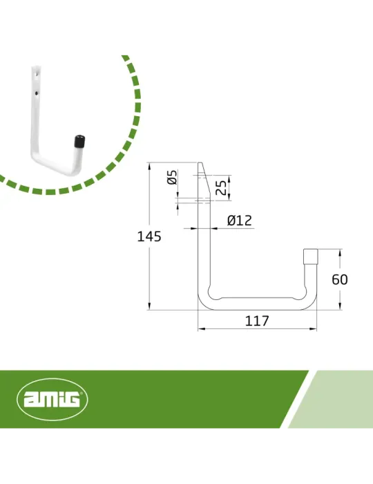 Colgador multiuso 755 - Ø12 x 145 mm - Acero - Blanco
