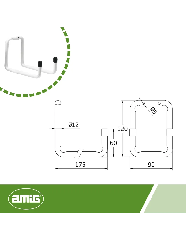 Colgador multiuso 757 - Ø12 x 175 mm - Acero - Blanco
