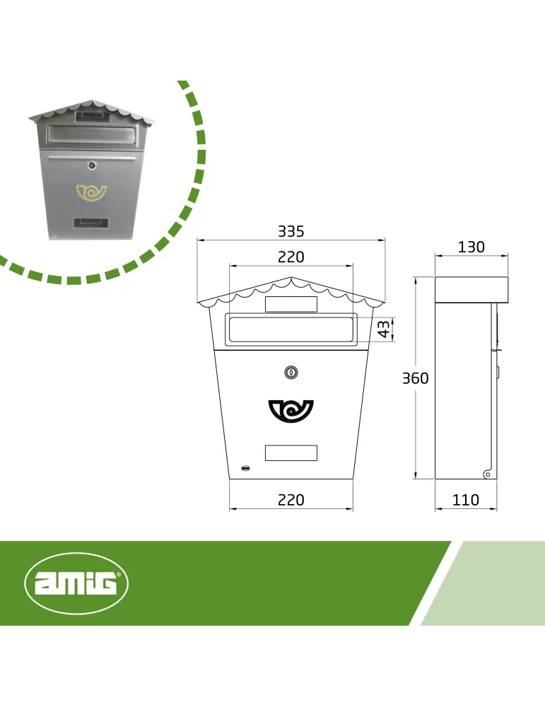 Buzón 1 INOX - 360 x 335 x 110 mm - Acero inoxidable - Inoxidable