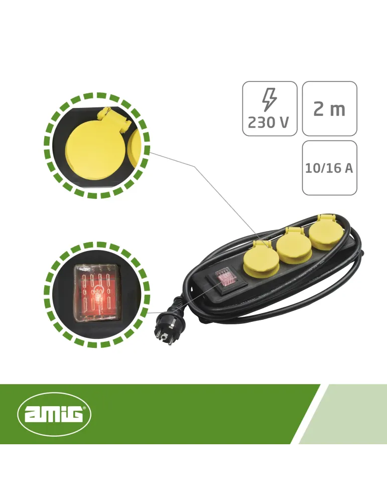 Base múltiple protección / interruptor 3306 - Polipropileno - Negro