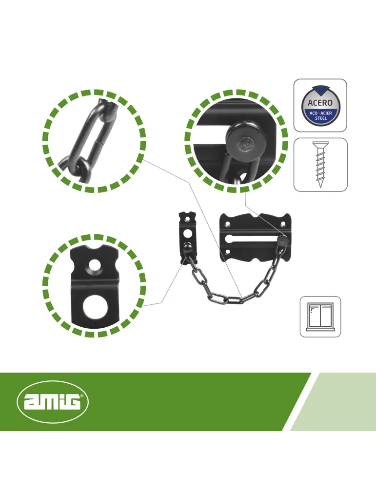 Cadena seguridad 3 - 84 mm - Acero - Negro