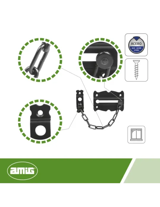 Cadena seguridad 3 - 84 mm - Acero - Negro