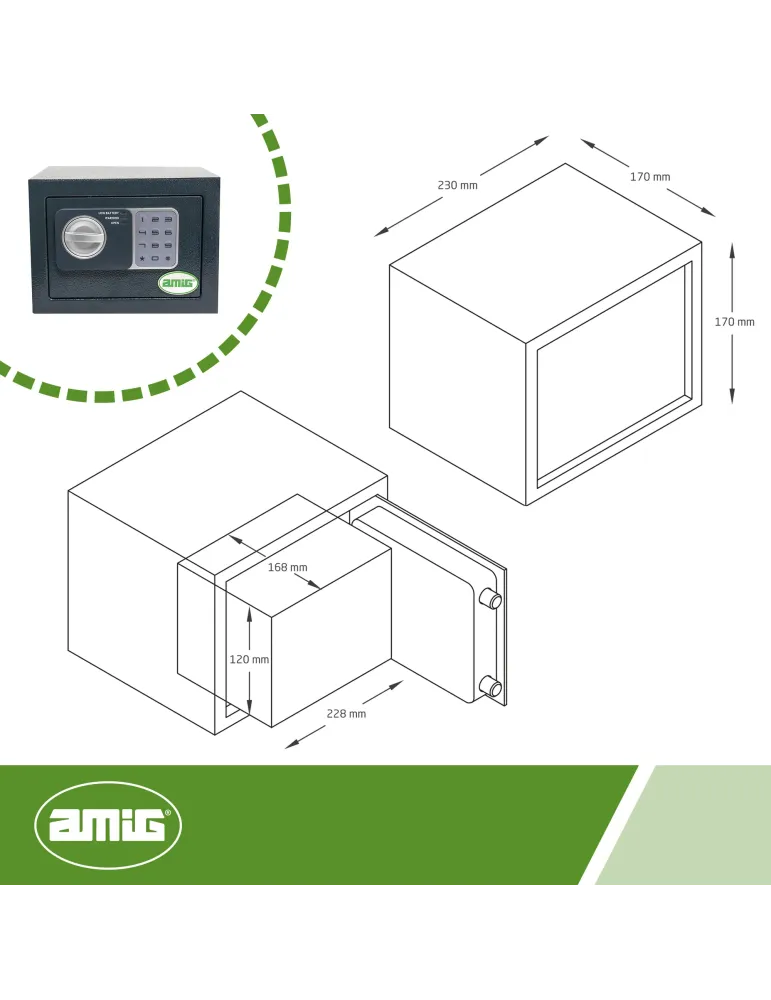 Caja fuerte TOPSECURE-M - 230 x 170 x 170 mm - Acero - Gris