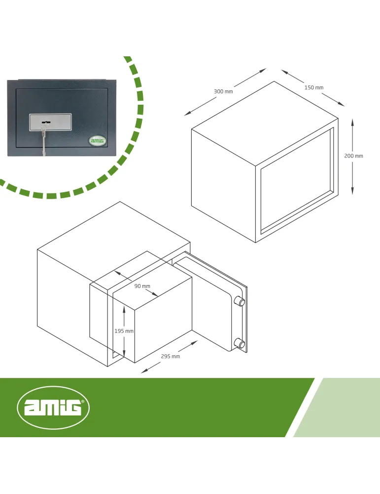 Caja fuerte TOPSECURE-W - 300 x 150 x 200 mm - Acero - Gris